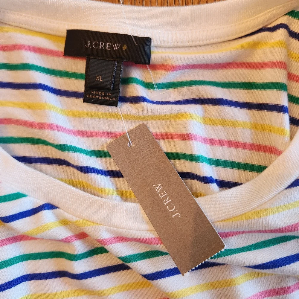 NEW J Crew Colorful Striped Short Sleeve Top Size XL